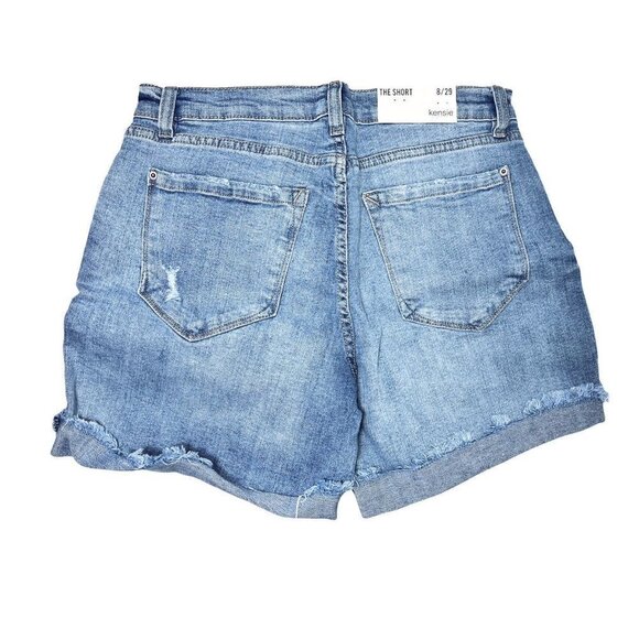 Kensie Womens Mid Rise Distressed Cuffed Bermuda Cut Off Jean Shorts Sz 8 New - Picture 4 of 8